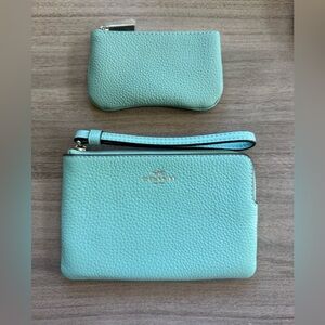 Coach Tiffany Blue Leather Wristlet & DUYP Key Pouch